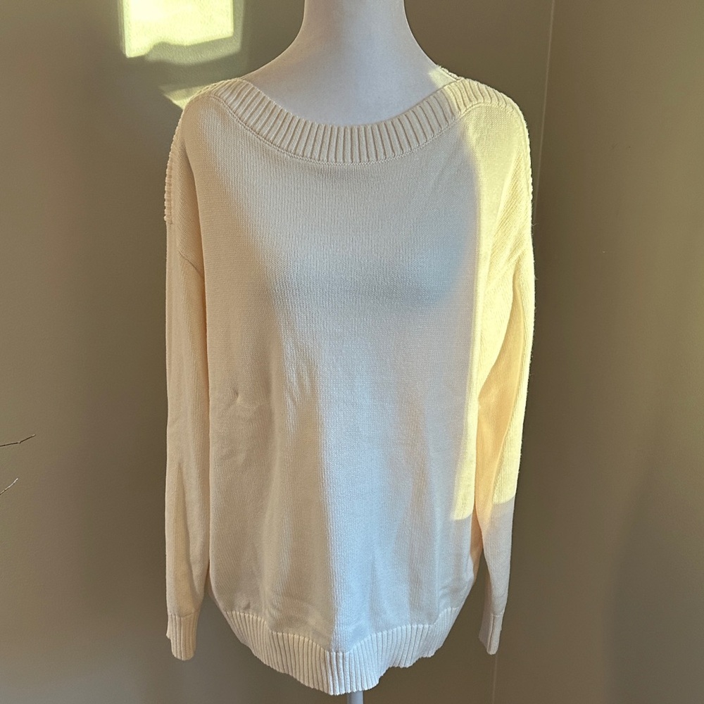 Loft 100% Cotton Sweater in Ivory/Cream, Oversized M